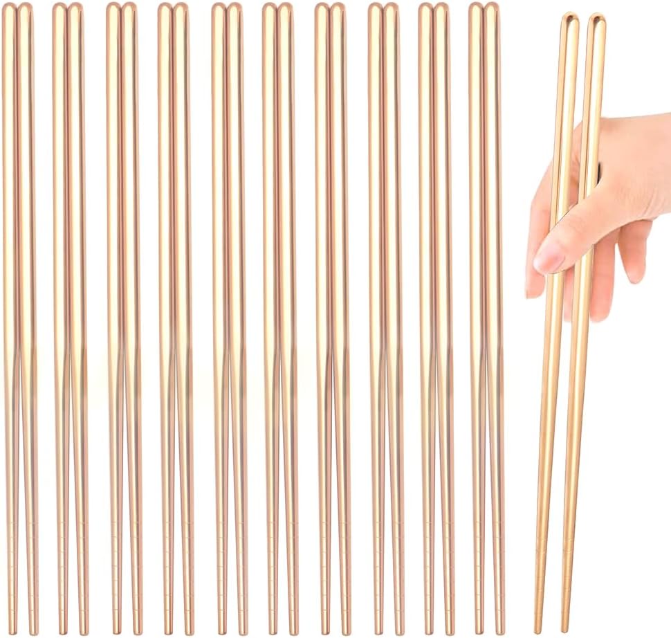 10 Pairs Stainless Steel Chopsticks Reusable,Metal Reusable Chopsticks,9 Inch(Gold Chop sticks reusable dishwasher safe)
