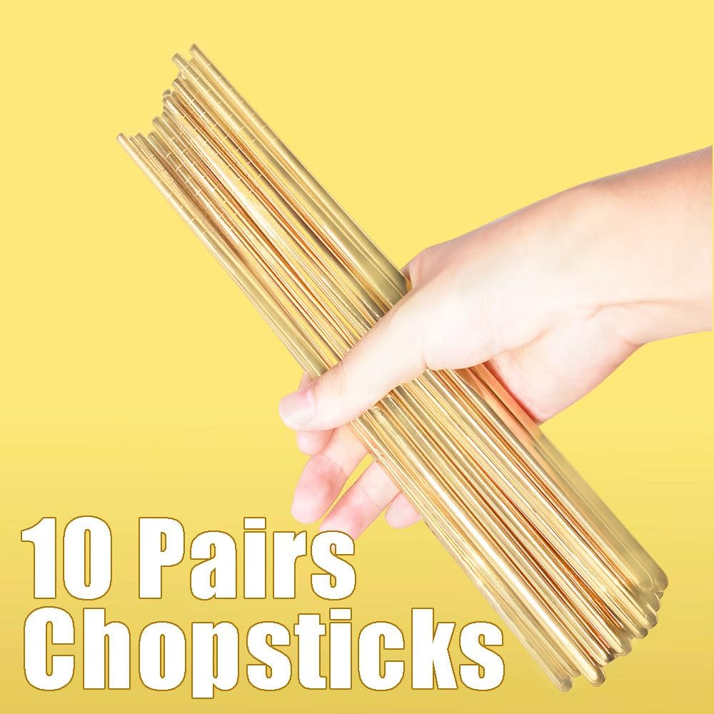 10 Pairs Stainless Steel Chopsticks Reusable,Metal Reusable Chopsticks,9 Inch(Gold Chop sticks reusable dishwasher safe) - Image 2