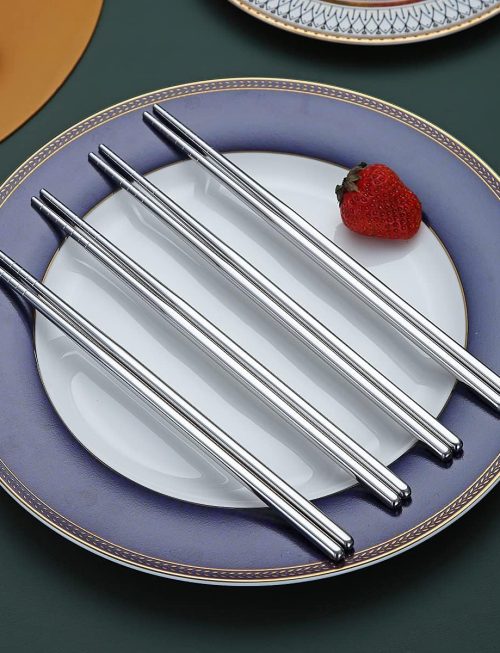 10 Pairs Reusable Chopsticks, Stainless Steel Metal Chop Sticks, Japanese Chinese Korean Chopstick Dishwasher Safe, 8.9 Inch (Silver / Chop sticks)