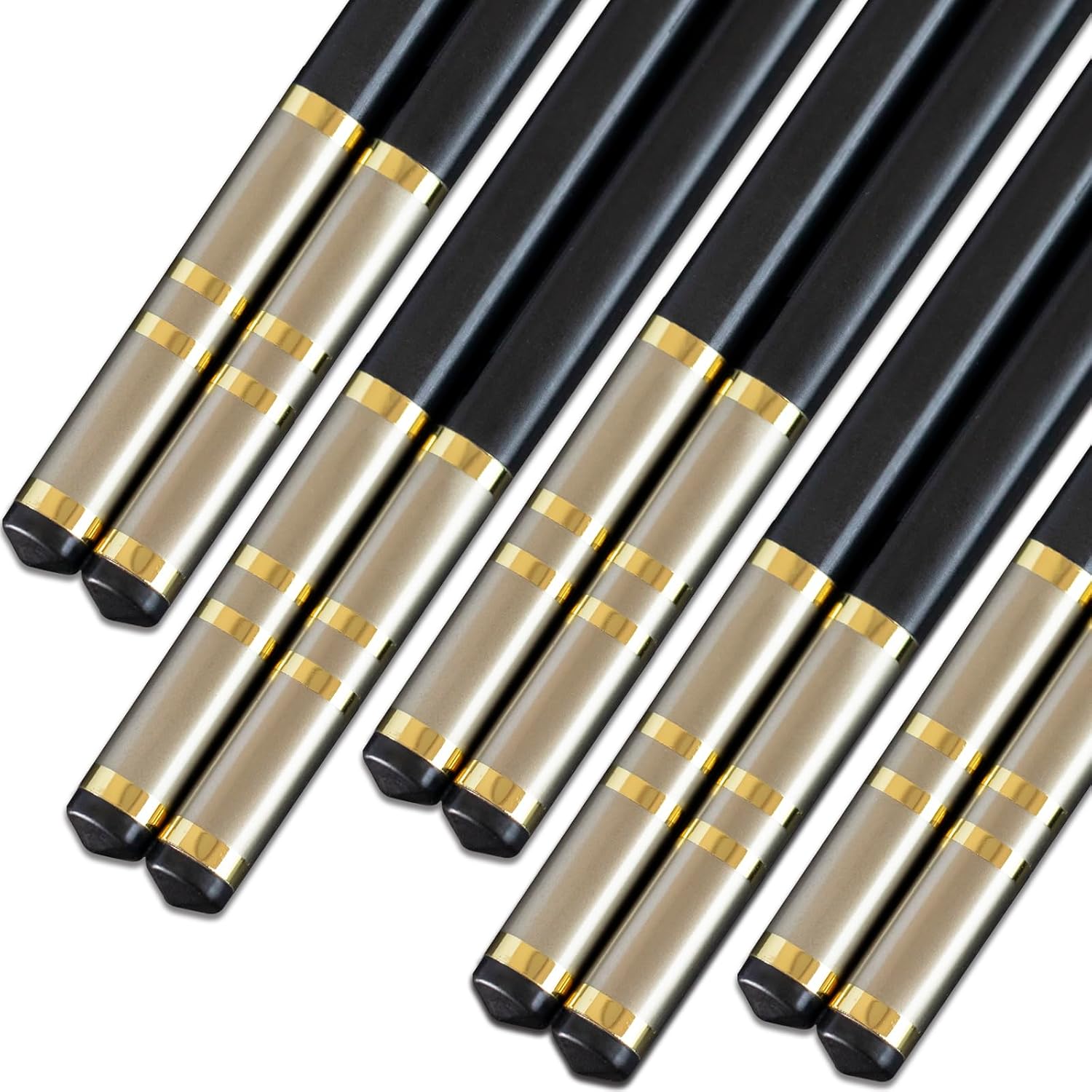 Chopsticks Reusable 5 Pairs Fiberglass Chopsticks Dishwasher Safe Lightweight Non-Slip Chop Sticks Set (golden-1) - Image 2